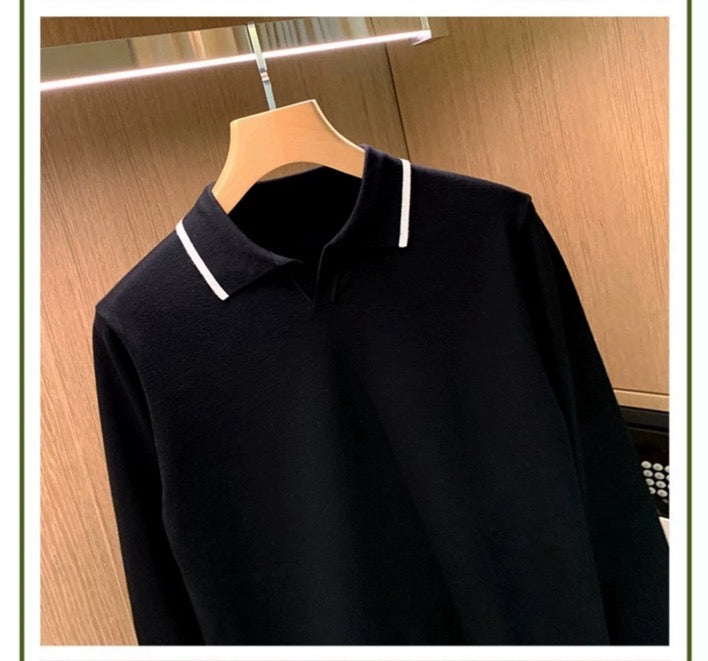 Elegant Simplicity: Premium Long - Sleeve Solid Business Polo T - Shirts